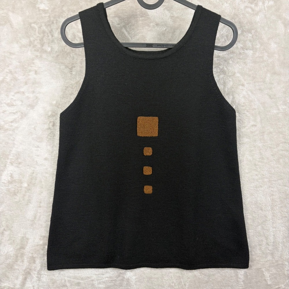 Animale Black Sleeveless Sweater Vest Women M Wool Blend Geometric Artsy Earthy